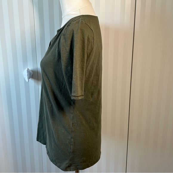 LOFT khaki green button shirt sleeve tee 100% cotton Size M - Picture 3 of 7